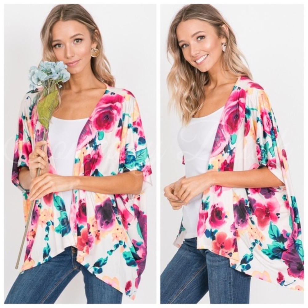 Ivory Floral Short Sleeve Cardigan